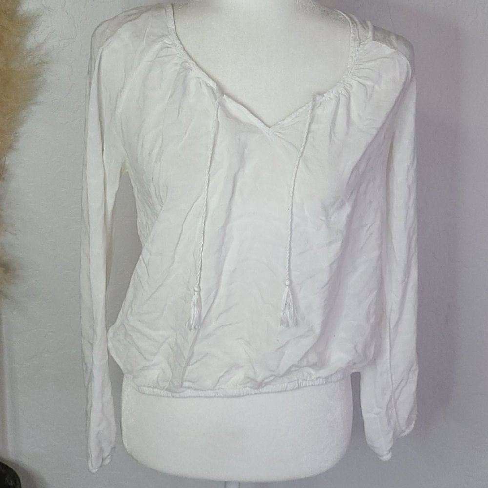 Aeropostale white boho cropped blouse hearts med.